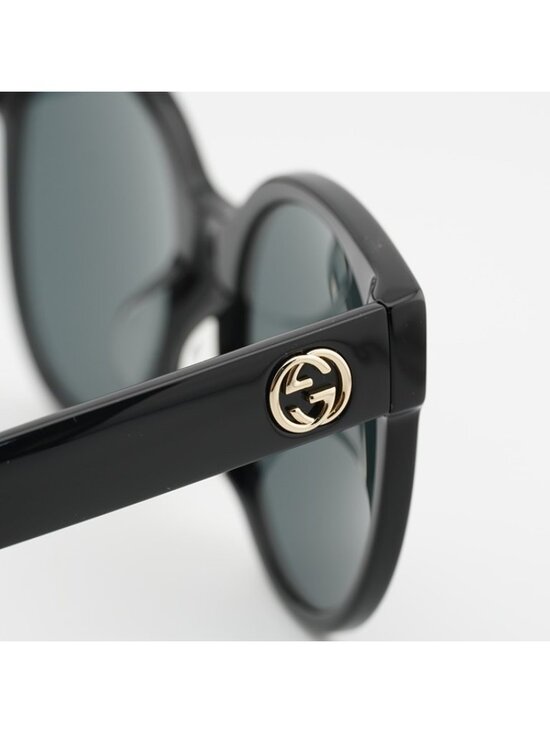 Gucci GG0035SAN 001 Sunglasses Black Round Frame, Grey Lenses main image 4
